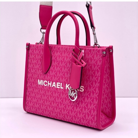 MICHAEL KORS MIRELLA SMALL SHOPPER TOTE CROSSBODY DRAGONFRUIT - Picture 6 of 12